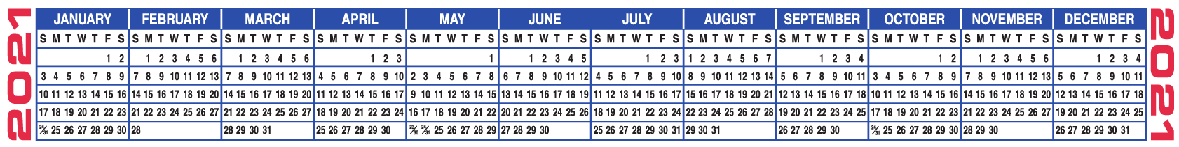 2021 Keyboard Calendar Strips KwikStik© Horizontal Strip Calendars