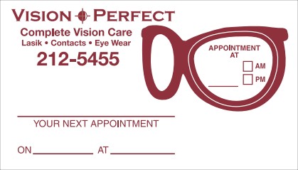 Custom Appointment Card No. 5976 with eye glasses shaped removable sticker