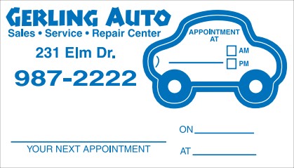 Reminder Appointment Card No. 5979 with car shape removable sticker